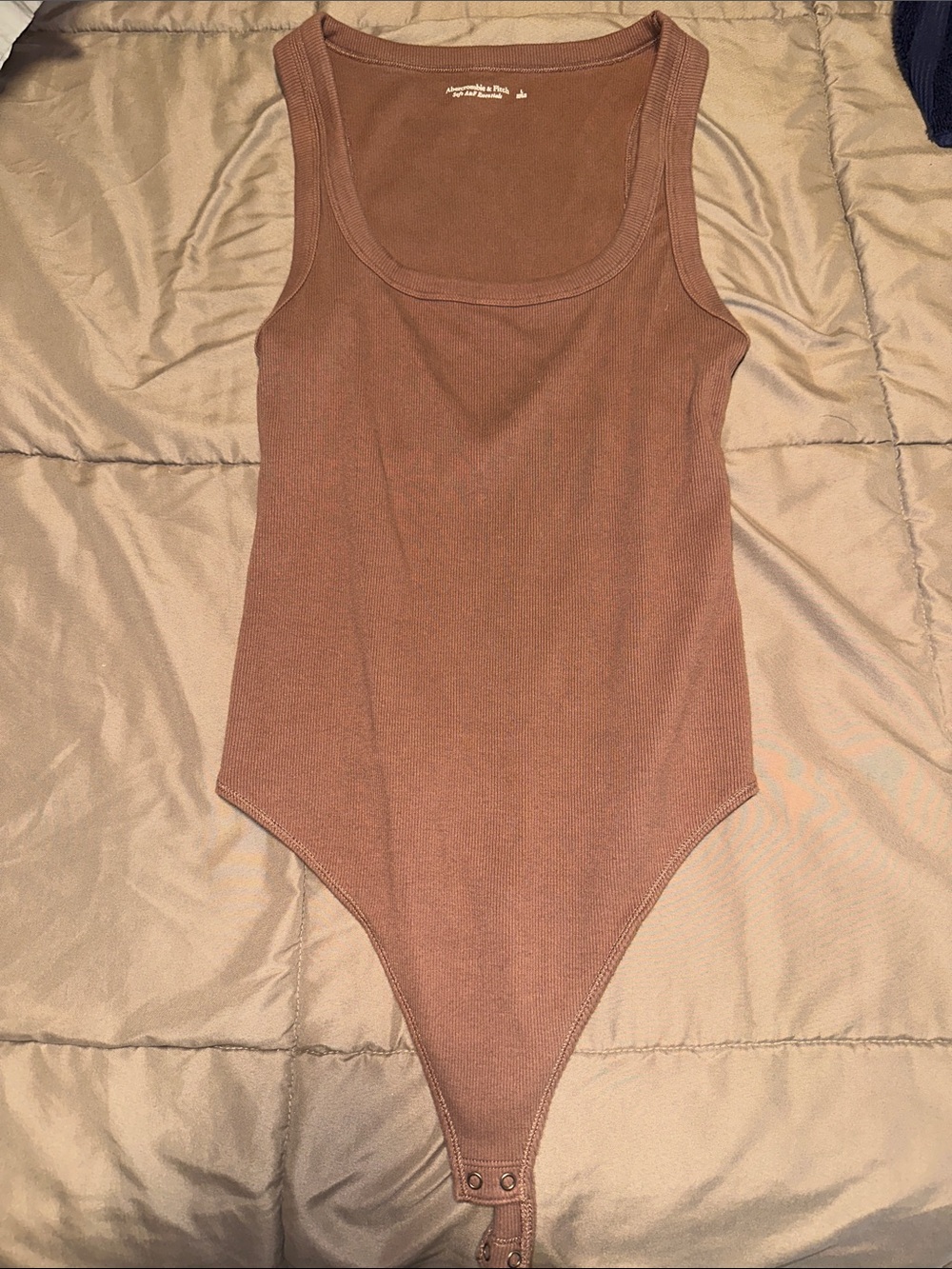 Abercrombie Ribbed Tank Bodysuit in Warm Brown